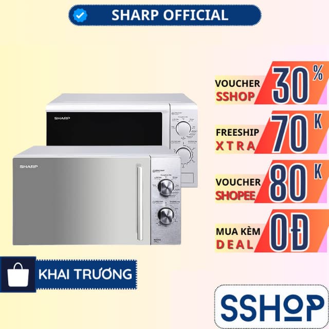 Lò vi sóng có nướng Sharp 20 lít Chính hãng, viba 700W nướng 1000W Microwave núm xoay cơ R-G222VN-S - SSHOP SSO - Ảnh 9