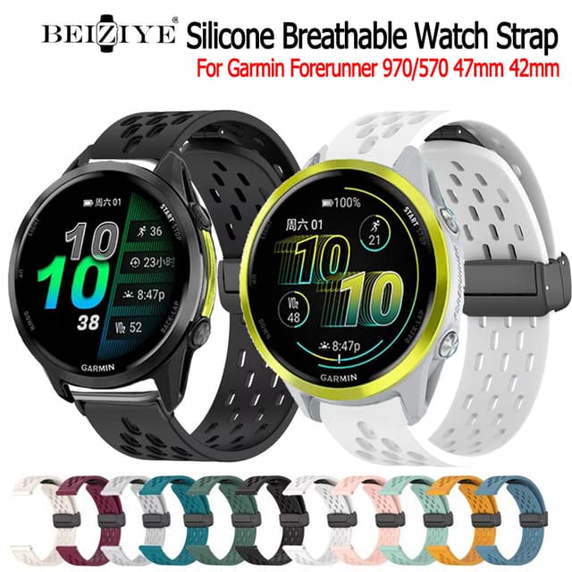 Beiziye Dây đeo từ tính cho đồng hồ Garmin Forerunner 970 / 570 47mm 42mm Mart Dây đeo cổ tay thể thao bằng silicon mềm - Ảnh 11