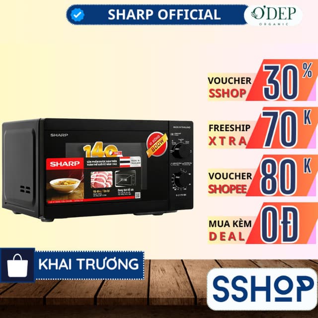 Lò vi sóng cơ Sharp R-211TV-SL/BK 21 lít Chính hãng công suất 800W, 5 mức nhiệt - SSHOP SSO - Ảnh 8