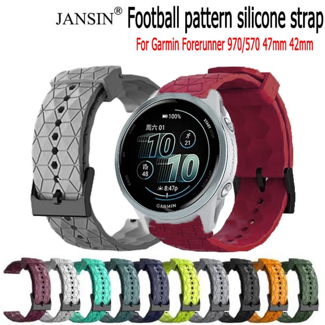 Jansin Dây đeo silicon cho Garmin Forerunner 970 570 47mm 42mm bóng đá Vòng đeo tay thể thao - Ảnh 11