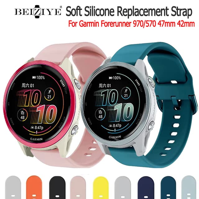 Beiziye Dây đeo silicon mềm thay thế cho đồng hồ thông minh thể thao Garmin Forerunner 970/570 42mm 47mm - Ảnh 8