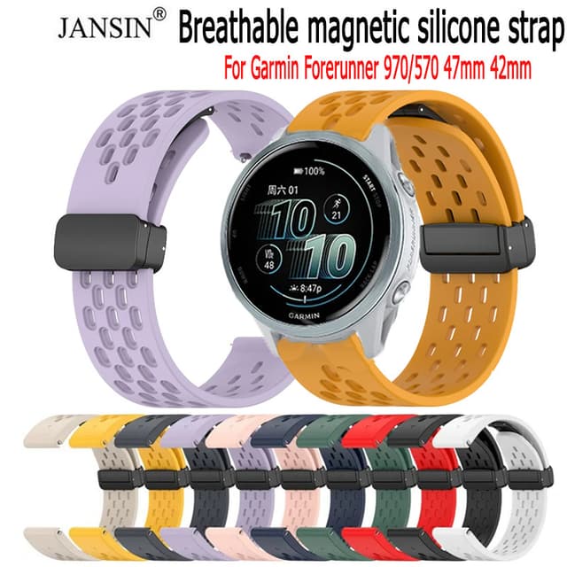 Jansin Dây Đeo Silicone Khóa Nam Châm Cho Đồng Hồ Thông Minh Cho Garmin Forerunner 970 570 47mm 42mm - Ảnh 8