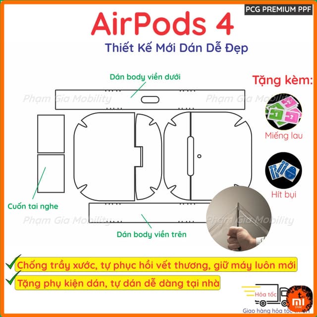 Dán PPF Airpods 4 (chống ồn chủ động) loại trong suốt, nhám full body toàn máy, chuẩn xịn chống trầy xước - Ảnh 4