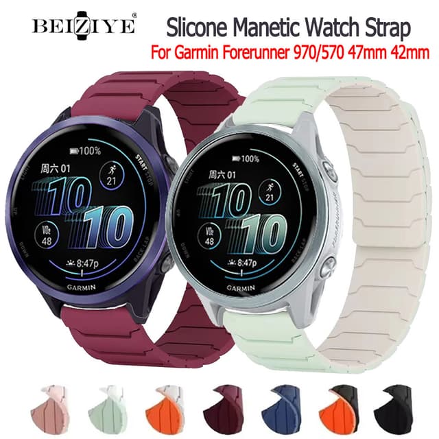 Beiziye Dây đeo silicon từ tính cho đồng hồ thông minh Garmin Forerunner 970 / 570 47mm 42mm Dây đeo silicon thể thao - Ảnh 12
