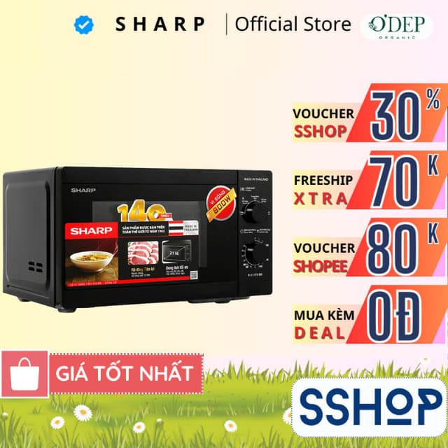 Lò vi sóng cơ Sharp R-211TV-SL/BK 21 lít Chính hãng công suất 800W, 5 mức nhiệt - SSHOP SSA - Ảnh 4