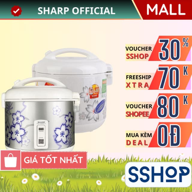 Nồi cơm điện nắp gài 1.8 lít Sharp Chính hãng, có khay hứng nước Sản xuất Thái Lan KS-N182ETV "SW" - SSHOP SSA - Ảnh 5