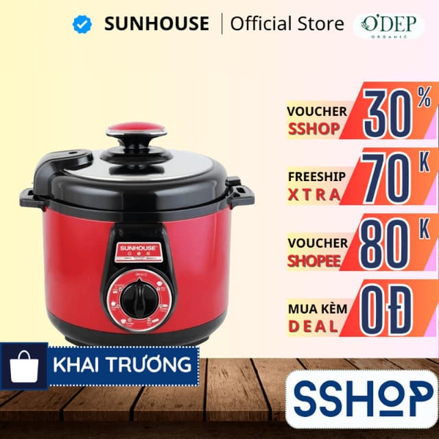 Nồi áp suất điện đa năng Sunhouse 5 Lít 900W, dây rời SHD1552 Đỏ - SSHOP SSO - Ảnh 3