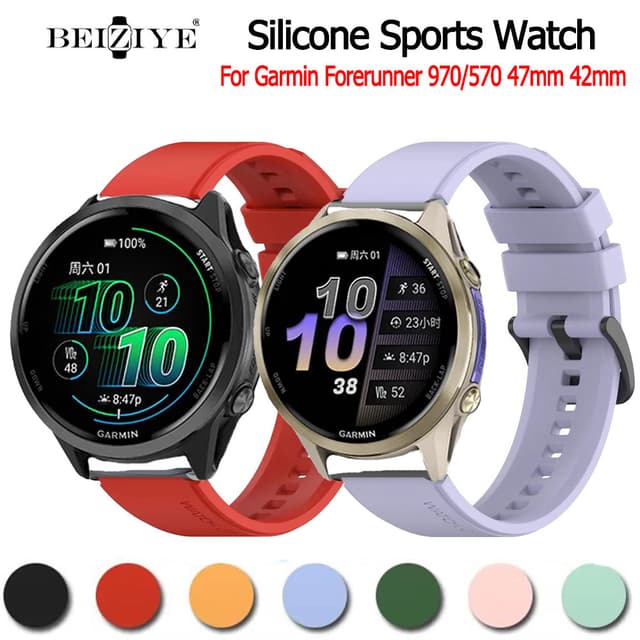 Beiziye Dây đeo đồng hồ silicon cho Garmin Forerunner 970/570 42mm 47mm Vòng đeo đồng hồ thể thao thay thế - Ảnh 2