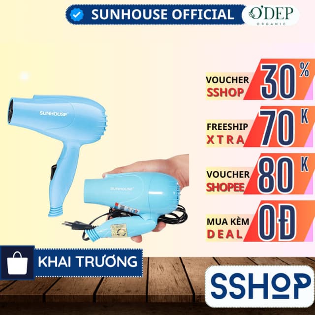 Máy sấy tóc Sunhouse mini SHD2305 Chính hãng, 2 tốc độ tay cầm gấp gọn đem đi du lịch giá rẻ - SSHOP SSO - Ảnh 8