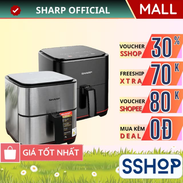 Nồi chiên không dầu 7 lít Sharp Chính hãng 1700W KF-AF70EV-ST - BẢO HÀNH 15 THÁNG - SSHOP SSA - Ảnh 2