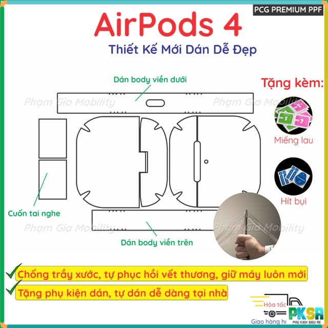 Dán PPF Airpods 4 (chống ồn chủ động) loại trong suốt, nhám full body toàn máy, chuẩn xịn chống trầy xước - Ảnh 9