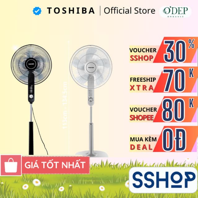 Quạt đứng Toshiba F-LSA10(H)VN 50W 5 cánh, 3 mức độ gió, góc đảo gió 85 độ làm mát diện rông - SSHOP SSA - Ảnh 1