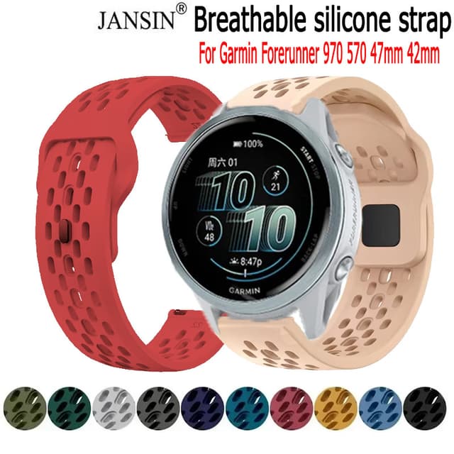 Jansin Dây đeo silicon chống nước cho đồng hồ thông minh cho Garmin Forerunner 970 570 47mm 42mm - Ảnh 9