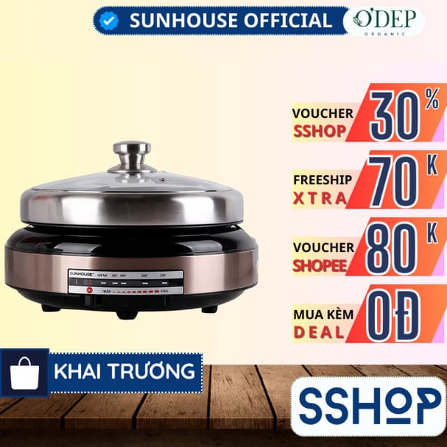 Nồi lẩu điện Sunhouse 4 Lít 1300W Chính hãng, Tặng chảo nướng điện, chống dính đa năng SHD4526 - SSHOP SSO - Ảnh 10