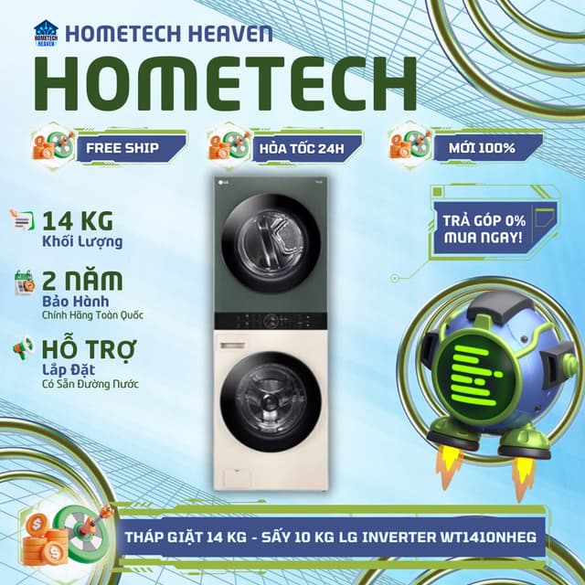 WT1410NHEG - Tháp giặt sấy LG WashTower Inverter giặt 14 kg - sấy 10 kg WT1410NHEG - Hàng Chính Hãng, Mới 100% - Ảnh 10