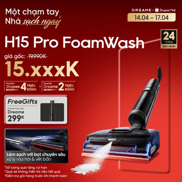 Dreame H15 Pro FoamWash/ H15 Pro/ H15 Pro Heat/ H16 Pro Steam Máy hút bụi lau sàn không dây | Giặt nóng | BH 24 tháng - Ảnh 12