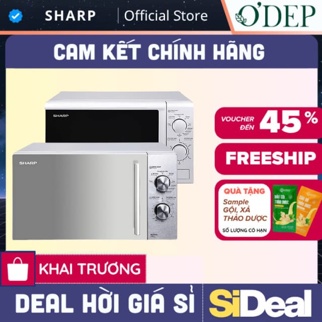 Lò vi sóng có nướng Sharp 20 lít Chính hãng, viba 700W nướng 1000W Microwave núm xoay cơ R-G222VN-S - SIDEAL SIL - Ảnh 7