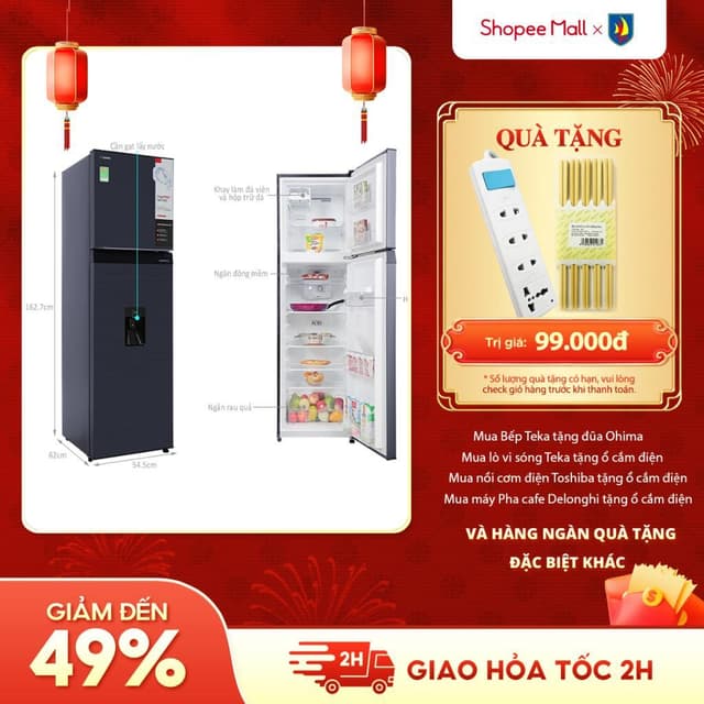Tủ Lạnh Toshiba Inverter 249 lít GR-RT325WE-PMV(06)-MG - Bảo Hành 24 Tháng - Ảnh 7
