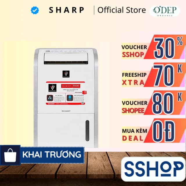 Máy lọc không khí và hút ẩm Sharp DW-D20A-W (50m²/20lít) 270W - Hút ẩm 20L/ngày, Sấy khô quần áo - SSHOP SSO - Ảnh 3