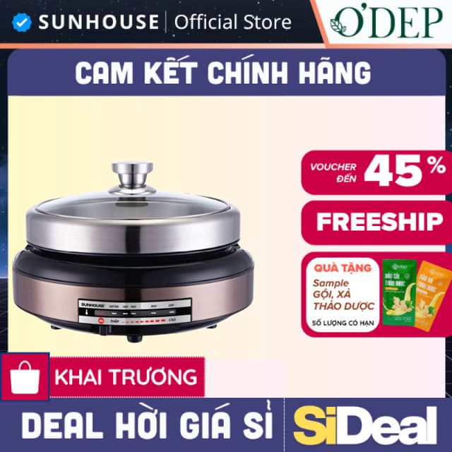 Nồi lẩu điện Sunhouse 4 Lít 1300W Chính hãng, Tặng chảo nướng điện, chống dính đa năng SHD4526 - SIDEAL SIL - Ảnh 2