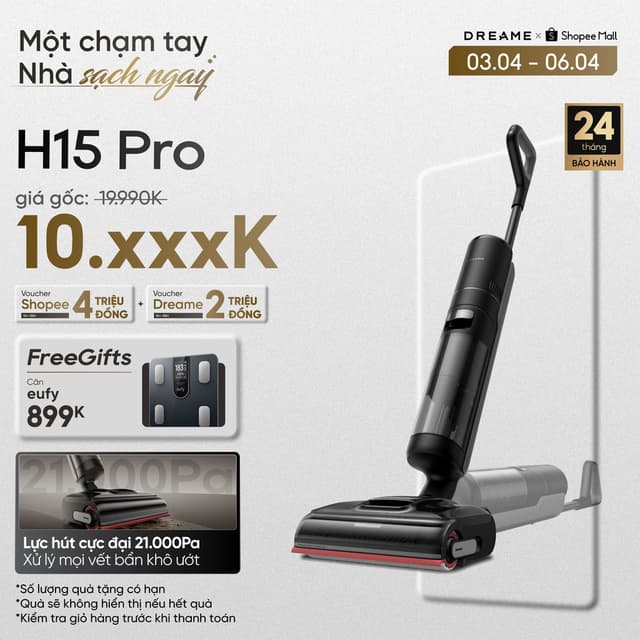 Dreame H15 Pro Máy hút bụi lau sàn không dây | Giặt nóng | BH 24 tháng - Ảnh 1