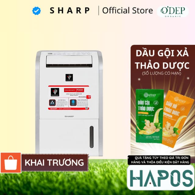 Máy lọc không khí và hút ẩm Sharp DW-D20A-W (50m²/20lít) 270W - Hút ẩm 20L/ngày, Sấy khô quần áo - HAPOS HOF - Ảnh 4