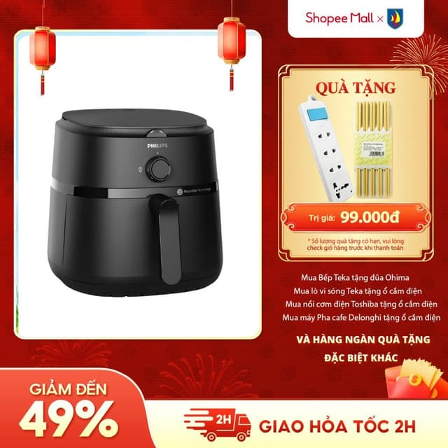 Nồi chiên không dầu Philips NA130/00 6.2 lít / NA120/00 4.2L - Công suất 1700W - Bảo hành 2 năm - Ảnh 4