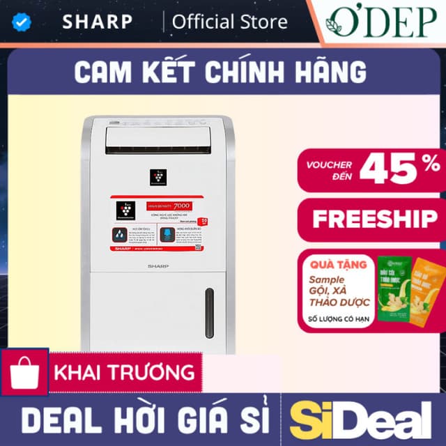 Máy lọc không khí và hút ẩm Sharp DW-D20A-W (50m²/20lít) 270W - Hút ẩm 20L/ngày, Sấy khô quần áo - SIDEAL SIL - Ảnh 5