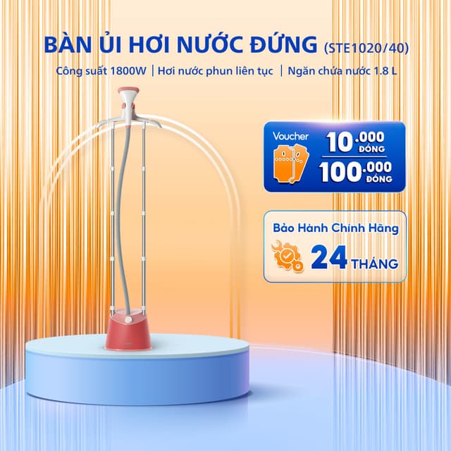 Bàn Ủi Hơi Nước Đứng PHILIPS STE1020/40 - Công Suất 1800W - 3 Mức Điều Chỉnh - Bảo Hành 24 Tháng - Ảnh 1