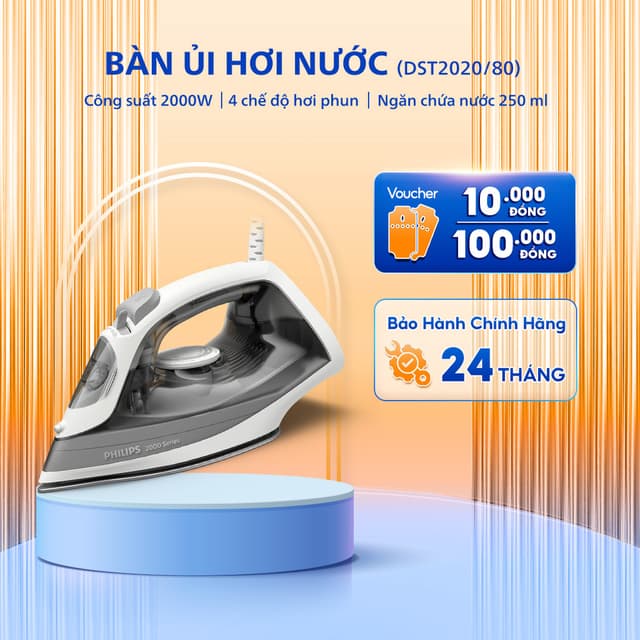 Bàn ủi hơi nước Philips DST2020/80 - Công suất 2000W - Mặt đế ceramic chống dính - Bảo hành 24 tháng - Ảnh 9