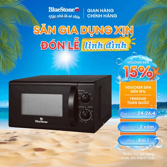 [HOT DEAL] Lò Vi Sóng  BlueStone MOB-7708B 20 Lít 1050W Tiện Lợi 5 Mức Công Suất Nấu Hâm Rã Đông Bảng Điều Khiển Cơ Tiến - Ảnh 2