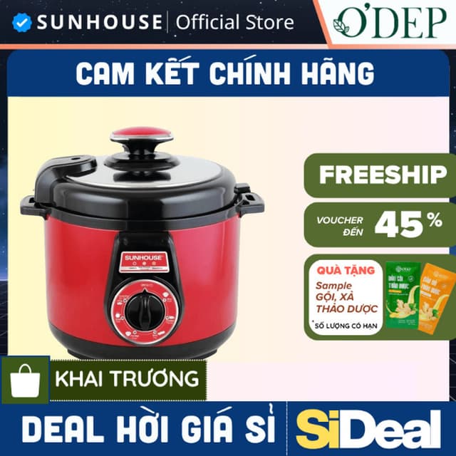 Nồi áp suất điện đa năng Sunhouse 5 Lít 900W, dây rời SHD1552 Đỏ - SIDEAL SIO - Ảnh 4