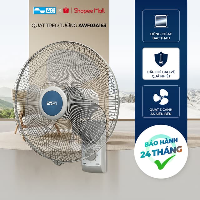 [Hỏa Tốc HCM] Quạt Treo Tường AC 3 cánh AWF03A163 55W hàng chính hãng AC thiết kế hiện đại - Ảnh 2