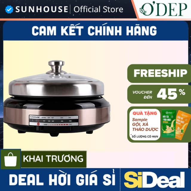 Nồi lẩu điện Sunhouse 4 Lít 1300W Chính hãng, Tặng chảo nướng điện, chống dính đa năng SHD4526 - SIDEAL SIO - Ảnh 7
