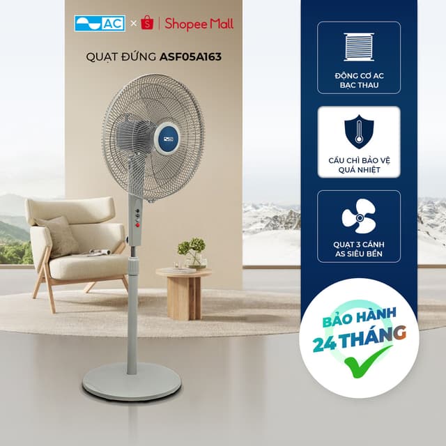 [Hỏa Tốc HCM] Quạt đứng AC Công suất 55W, 3 Cánh, Động cơ Bạc Thau Bền Bỉ, Tiết Kiệm Điện - ASF05A163 - Ảnh 7