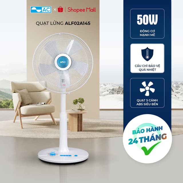 [Hỏa Tốc HCM] Quạt Lửng AC ALF02A145 50W Motor Bạc Thau Siêu Bền, Quạt 5 Cánh, Chế Độ Hẹn Giờ Tắt, Nhựa ABS - Ảnh 1