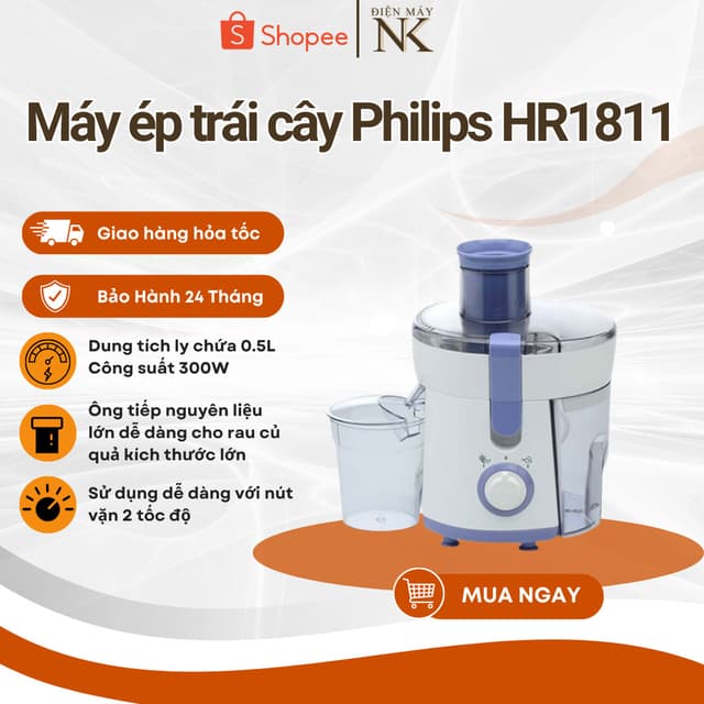Máy ép trái cây PHILIPS HR1811 | Máy ép trái cây nhanh - Công suất 300W - Bảo Hành 24 Tháng - Ảnh 5