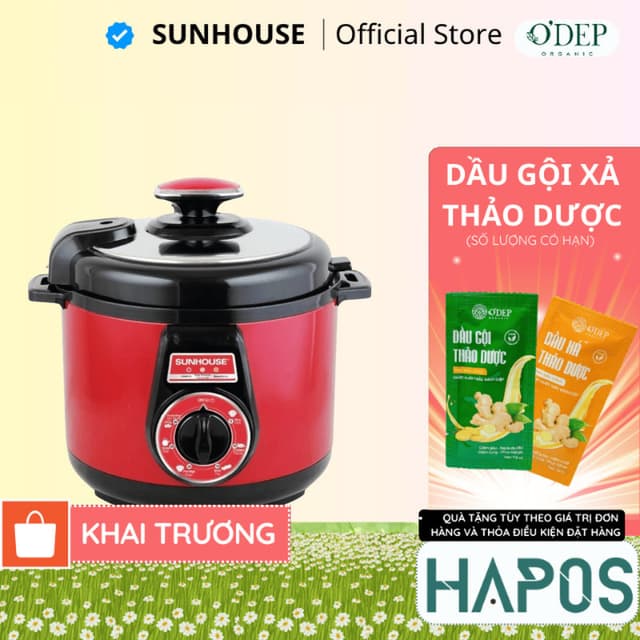 Nồi áp suất điện đa năng Sunhouse 5 Lít 900W, dây rời SHD1552 Đỏ - HAPOS HEL - Ảnh 2