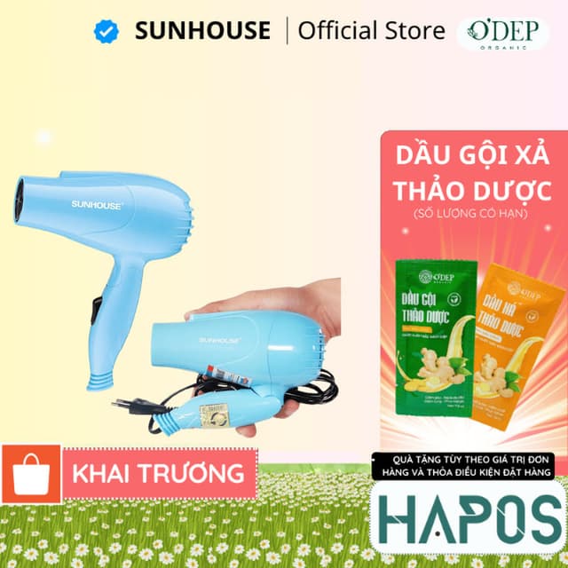Máy sấy tóc Sunhouse mini SHD2305 Chính hãng, 2 tốc độ tay cầm gấp gọn đem đi du lịch giá rẻ - HAPOS HEL - Ảnh 9