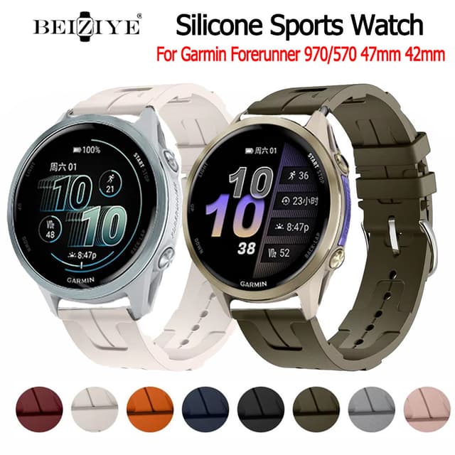 Beiziye Dây đeo đồng hồ silicon thay thế cho đồng hồ thông minh Garmin Forerunner 970/570 42mm 47mm - Ảnh 11