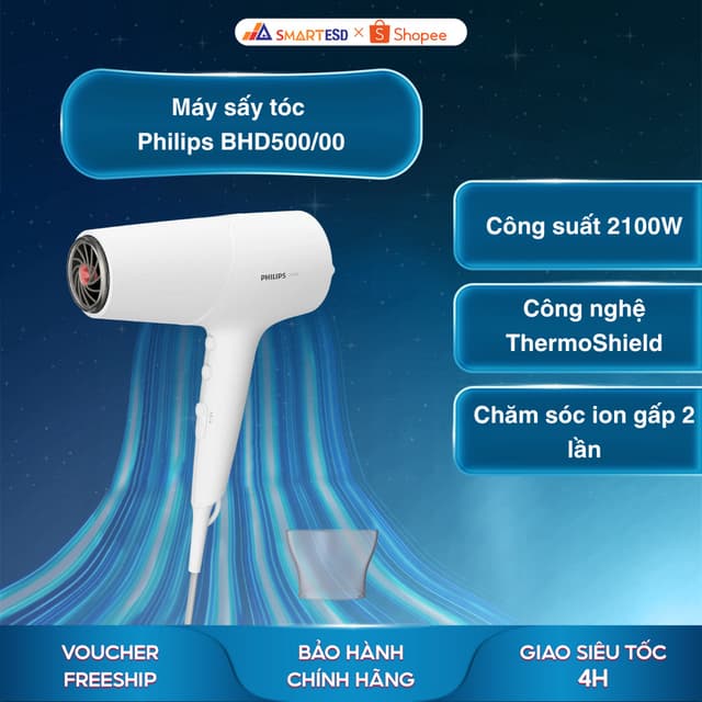 Máy sấy tóc Philips BHD500/00 2100W - Công nghệ ThermoShield - Bảo hành chính hãng 24 tháng - Ảnh 5