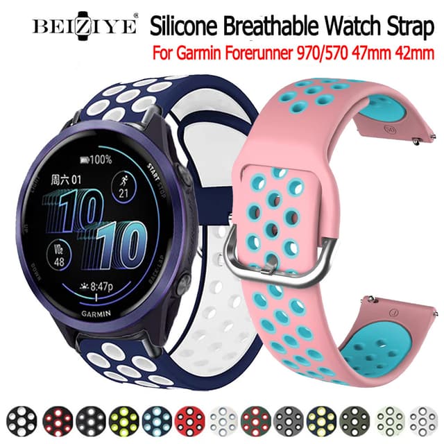 Beiziye Dây đeo silicon thể thao cho Garmin Forerunner 970/570 42mm 47mm Vòng đeo tay thay thế dây đeo cổ tay thông minh - Ảnh 10