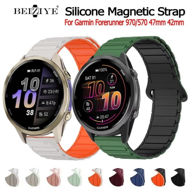 Beiziye Dây đeo từ tính bằng silicon cho đồng hồ thông minh Garmin Forerunner 970/570 42mm 47mm thay thế vòng đeo tay mềm - Ảnh 7