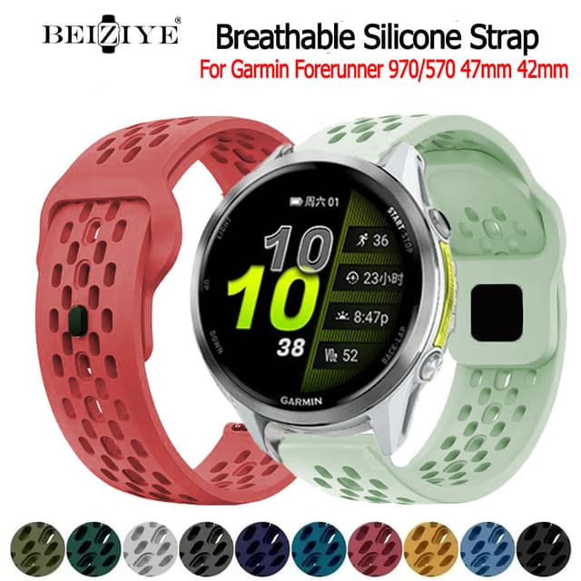 Beiziye Dây đeo silicon Quick Fit cho đồng hồ Garmin Forerunner 970/570 42mm 47mm, dây đeo thể thao có thể thay thế - Ảnh 11