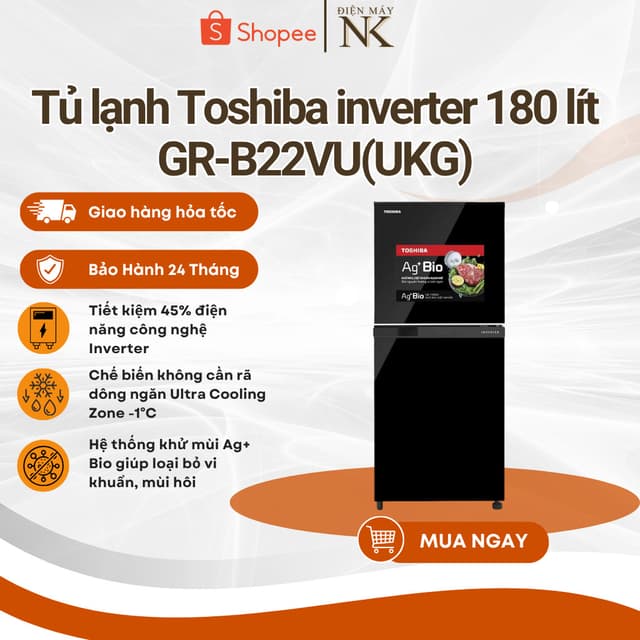 Tủ lạnh Toshiba Inverter 180 lít GR-B22VU(UKG) | Tiết kiệm điện năng - Bảo Hành 24 Tháng - Ảnh 12