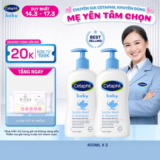 Combo 2 Sữa tắm gội dịu lành cho bé Cetaphil Baby Gentle Wash & Shampoo 400ml/chai - Ảnh 11