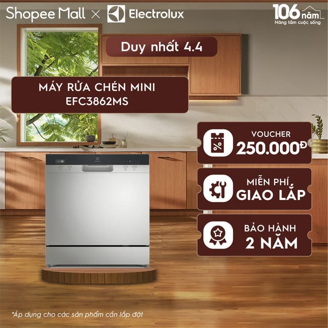 Free giao lắp - Máy rửa bát Mini 8 bộ Electrolux EFC3862MS - tự động mở cửa, sấy khô diệt khuẩn, tự vệ sinh - Ảnh 2