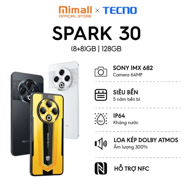 Điện thoại TECNO SPARK 30 (8+8)GB/128GB - Siêu bền | Loa kép 300% | Camera 64MP | NFC | Thiết Kế Transformers - Ảnh 3