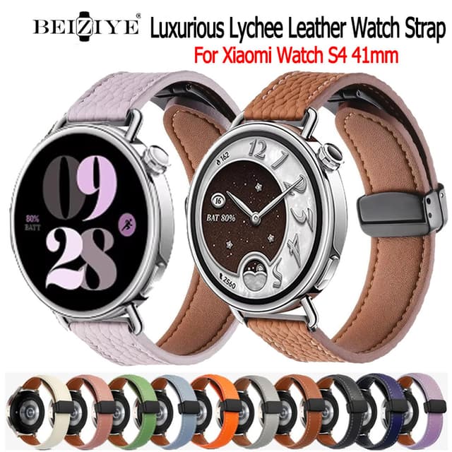 Beiziye Dây đeo bằng da có khóa từ tính cho đồng hồ thông minh Xiaomi Watch S4 41mm, dây đeo mỏng bằng da thật - Ảnh 4
