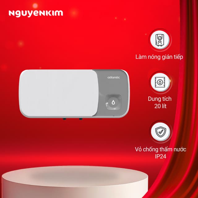Máy nước nóng gián tiếp Atlantic 20 lít SWH 20H M-14 ESA SLIM 823044 - Ảnh 8